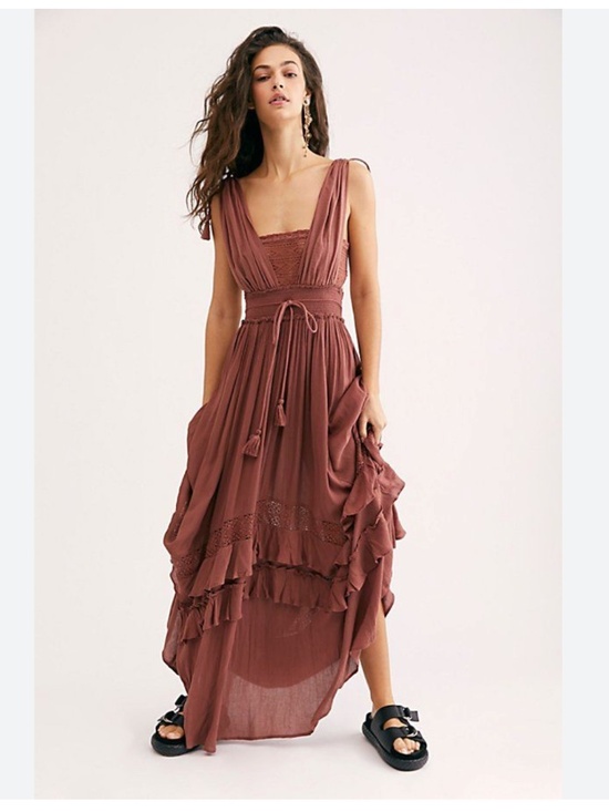 Free People Dresses & Skirts - Free People Santa Maria Maxi Dress Crochet Size Medium Free-est Rust Brown